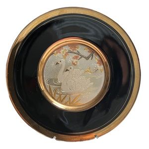2/$15The Art Of Chokin, Swans under blossoms,  6" Collectors Plate 24k Gold Edge